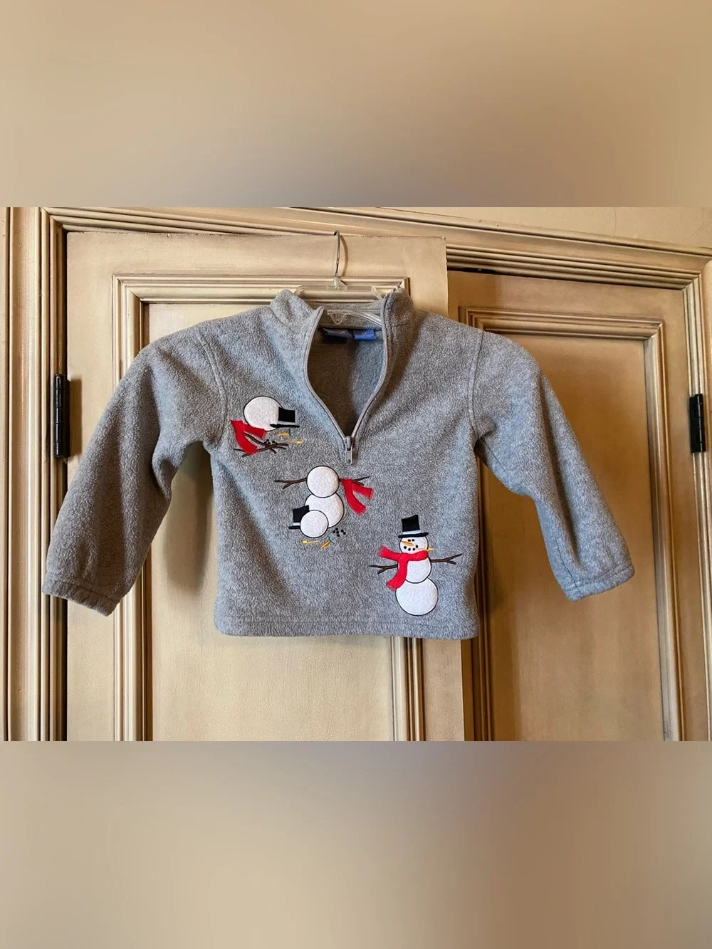 Baby Crew Gray Kids Fleece Pullover Sweater with Snowman Print, Size 2T